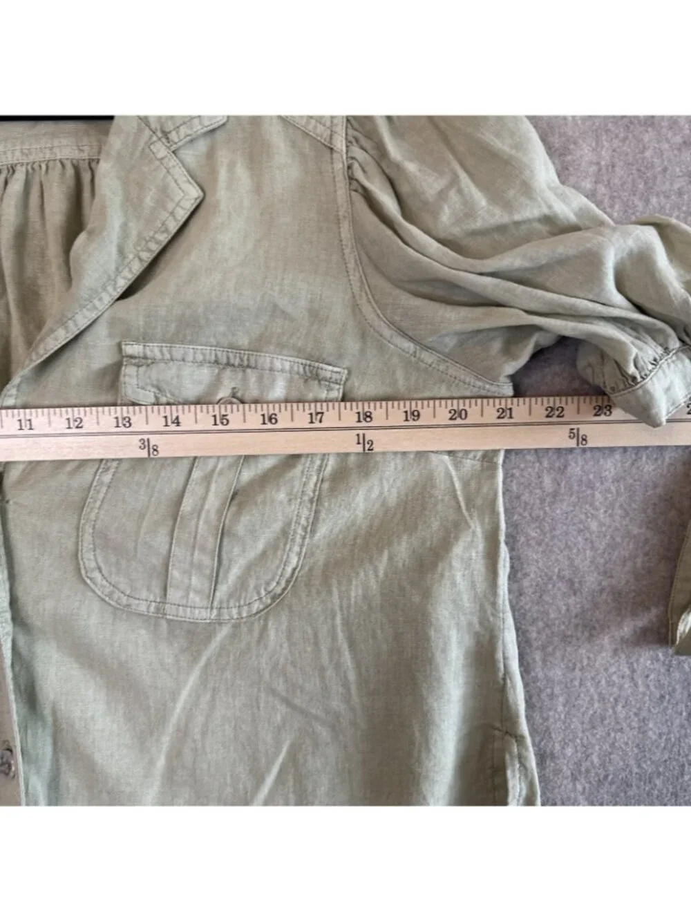 Free People Linen Top Womens S Sage Green Puff Sleeve Button Down Whimsical